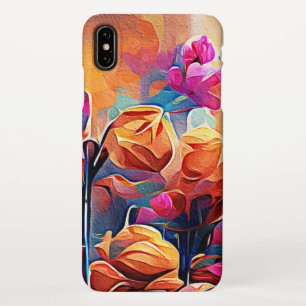 Floral Abstract Kunst Oranje Rode Blauwe Bloemen iPhone XS Max Hoesje