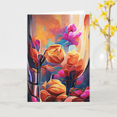Floral Abstract Kunst Oranje Rode Blauwe Bloemen Kaart (Gele Bloem)