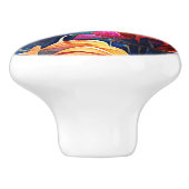 Floral Abstract Kunst Oranje Rode Blauwe Bloemen Keramische Knop (Zijkant)