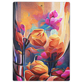 Floral Abstract Kunst Oranje Rode Blauwe Bloemen Klembord (Achterkant)