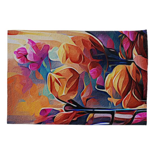 Floral Abstract Kunst Oranje Rode Blauwe Bloemen Kussensloop (Achterkant)