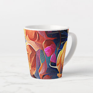 Floral Abstract Kunst Oranje Rode Blauwe Bloemen Latte Mok