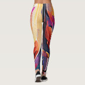 Floral Abstract Kunst Oranje Rode Blauwe Bloemen Leggings (Achterkant)