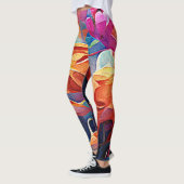 Floral Abstract Kunst Oranje Rode Blauwe Bloemen Leggings (Links)