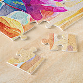 Floral Abstract Kunst Oranje Rode Blauwe Bloemen Legpuzzel (Zijkant)