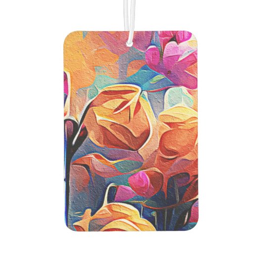 Floral Abstract Kunst Oranje Rode Blauwe Bloemen Luchtverfrisser (Achterkant)