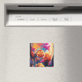 Floral Abstract Kunst Oranje Rode Blauwe Bloemen Magneet (Insitu (Vaatwasser))