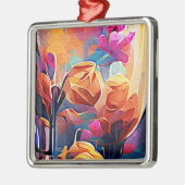 Floral Abstract Kunst Oranje Rode Blauwe Bloemen Metalen Ornament (Links)
