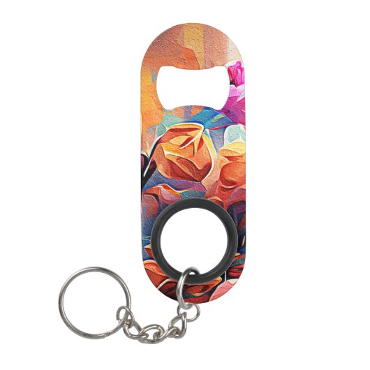 Floral Abstract Kunst Oranje Rode Blauwe Bloemen Mini Flessenopener (Voorkant)