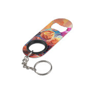 Floral Abstract Kunst Oranje Rode Blauwe Bloemen Mini Flessenopener (Achterkant Gekanteld)