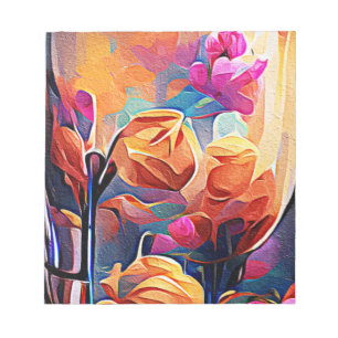 Floral Abstract Kunst Oranje Rode Blauwe Bloemen Notitieblok