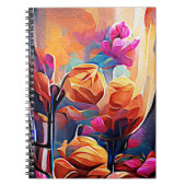 Floral Abstract Kunst Oranje Rode Blauwe Bloemen Notitieboek (Voorkant)