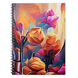 Floral Abstract Kunst Oranje Rode Blauwe Bloemen Notitieboek