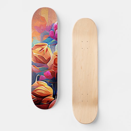Floral Abstract Kunst Oranje Rode Blauwe Bloemen Persoonlijk Skateboard (Voorkant)