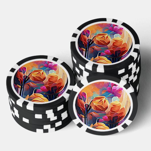 Floral Abstract Kunst Oranje Rode Blauwe Bloemen Poker Chips (Opstapeling)