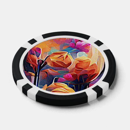 Floral Abstract Kunst Oranje Rode Blauwe Bloemen Poker Chips (Enkel)