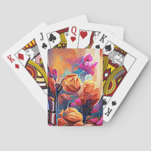 Floral Abstract Kunst Oranje Rode Blauwe Bloemen Pokerkaarten