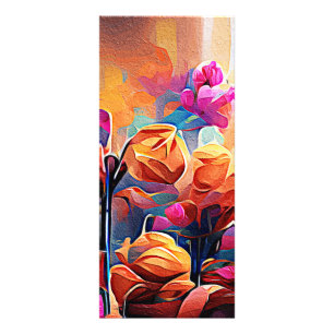 Floral Abstract Kunst Oranje Rode Blauwe Bloemen Reclamekaart