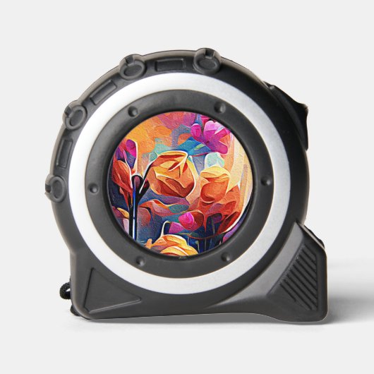 Floral Abstract Kunst Oranje Rode Blauwe Bloemen Rolmaat (Voorkant)