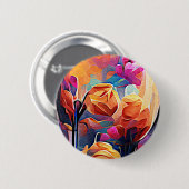 Floral Abstract Kunst Oranje Rode Blauwe Bloemen Ronde Button 5,7 Cm (Voorkant /achterkant)