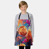 Floral Abstract Kunst Oranje Rode Blauwe Bloemen Schort (Gedragen)