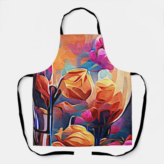 Floral Abstract Kunst Oranje Rode Blauwe Bloemen Schort (Voorkant)