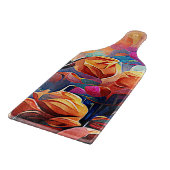 Floral Abstract Kunst Oranje Rode Blauwe Bloemen Snijplank (Hoek)