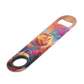Floral Abstract Kunst Oranje Rode Blauwe Bloemen Speed Flessenopener (Voorkant Gekanteld)