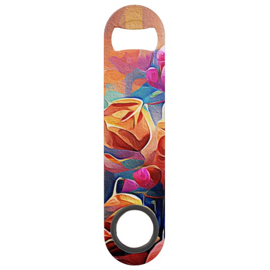 Floral Abstract Kunst Oranje Rode Blauwe Bloemen Speed Flessenopener (Voorkant)