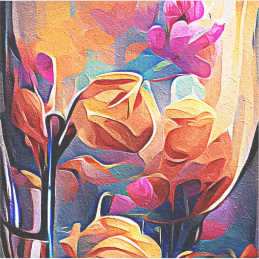 Floral Abstract Kunst Oranje Rode Blauwe Bloemen Sticker (Voorkant)