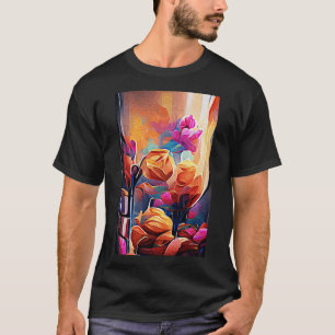 Floral Abstract Kunst Oranje Rode Blauwe Bloemen T-shirt
