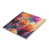 Floral Abstract Kunst Oranje Rode Blauwe Bloemen Tegeltje (Zijkant)