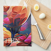 Floral Abstract Kunst Oranje Rode Blauwe Bloemen Theedoek (Quarter Fold)