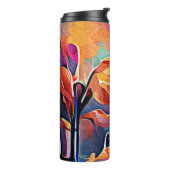 Floral Abstract Kunst Oranje Rode Blauwe Bloemen Thermosbeker (Gedraaid links)