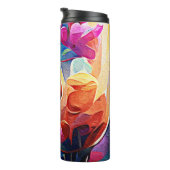 Floral Abstract Kunst Oranje Rode Blauwe Bloemen Thermosbeker (Geroteerd rechts)