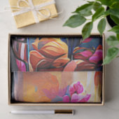 Floral Abstract Kunst Oranje Rode Blauwe Bloemen Tissuepapier (Geschenk)