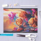 Floral Abstract Kunst Oranje Rode Blauwe Bloemen Tissuepapier (Craft)