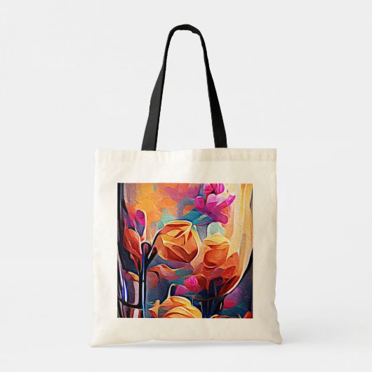 Floral Abstract Kunst Oranje Rode Blauwe Bloemen Tote Bag (Achterkant)
