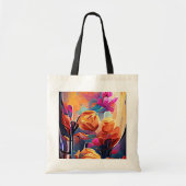 Floral Abstract Kunst Oranje Rode Blauwe Bloemen Tote Bag (Voorkant)