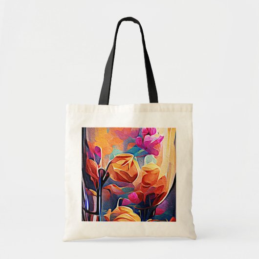 Floral Abstract Kunst Oranje Rode Blauwe Bloemen Tote Bag (Voorkant)