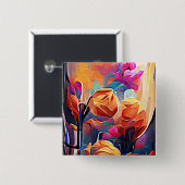 Floral Abstract Kunst Oranje Rode Blauwe Bloemen Vierkante Button 5,1 Cm (Voorkant /achterkant)
