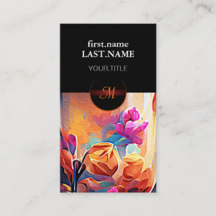 Floral Abstract Kunst Oranje Rode Blauwe Bloemen Visitekaartje