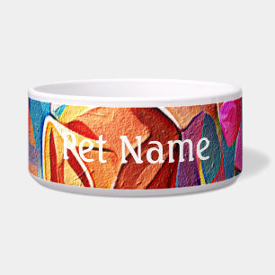 Floral Abstract Kunst Oranje Rode Blauwe Bloemen Voerbakje