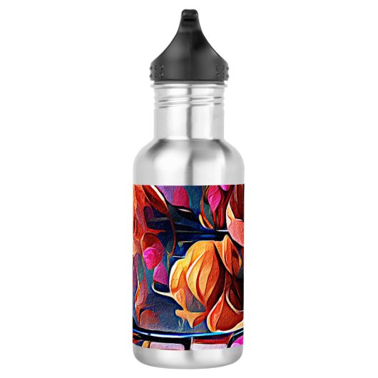 Floral Abstract Kunst Oranje Rode Blauwe Bloemen Waterfles (Rechts)