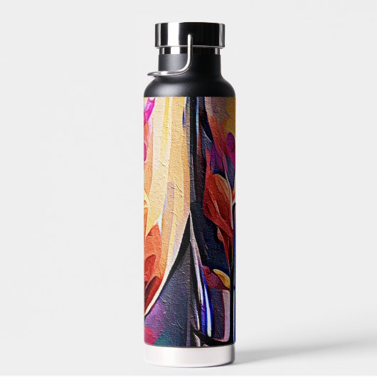 Floral Abstract Kunst Oranje Rode Blauwe Bloemen Waterfles (Rechts)