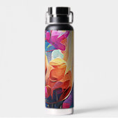 Floral Abstract Kunst Oranje Rode Blauwe Bloemen Waterfles (Achterkant)