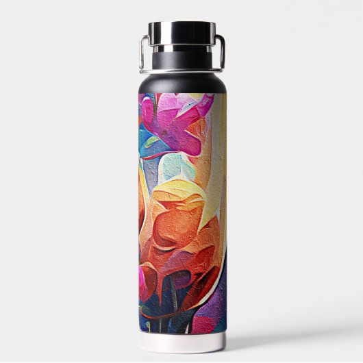 Floral Abstract Kunst Oranje Rode Blauwe Bloemen Waterfles (Achterkant)