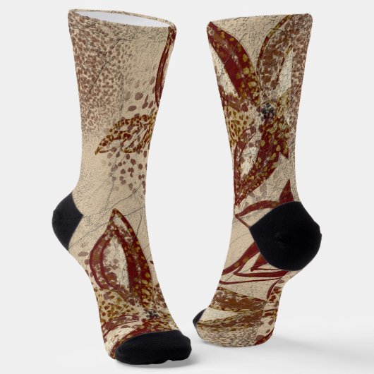 Floral Abstract met bruinkooltextuur Sokken (Gebogen)