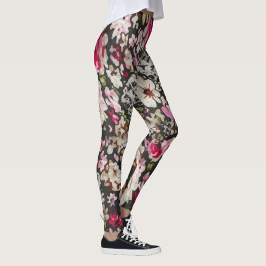 Floral Abstract ontwerp voor zwart en roze patroon Leggings (Rechts)