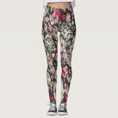 Floral Abstract ontwerp voor zwart en roze patroon Leggings (Voorkant)